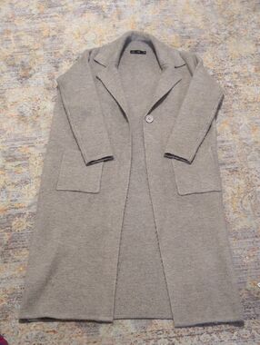 Women’s Open-Front Long Tan Coatigan